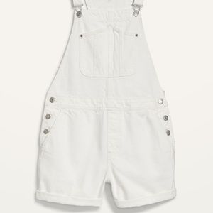 Old Navy Slouchy Straight Workwear White Non-Stretch Jean Short Overalls for Wom